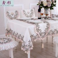 Europe Flowers Embroidered Tablecloth White Hollow Lace Dustproof Table Cover Wedding Banquet TV Cabinet Cover Cloth