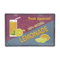 ป้ายสังกะสีวินเทจ Fresh Squeezed Lemonade (ปั๊มนูน), ขนาด 20x30 ซม.