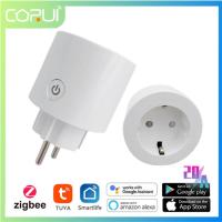 CORUI Tuya ZigBee Smart Plug 20A EU Remote Socket Smart Timer Plug การควบคุมด้วยเสียง Power Socket Alexa Home Smart Life