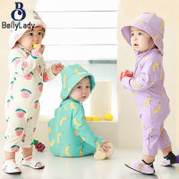 2pcs Kids One Piece Swimsuit Round Neck Fruit Printing Quick Dry Baby Swimsuit Swimming Sun Cap【fast】