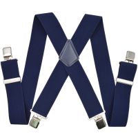 Suspenders for Men 50mm Wide Heavy Duty Big Size Work  Strong clips Pants Adjustable Braces X Back Elastic Trouser navy blue