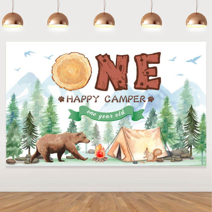 JOLLYBOOM Forest Camping Birthday Backdrops, Camping Birthday Baby