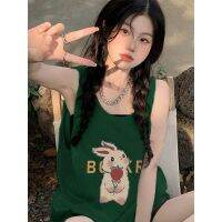 [She Said] Dopamine Niche Sleeveless T-shirt Dark Green Summer Heavy Cotton Sports Vest V729