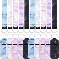 20pcs Marble Chapstick Holder Keychain Lipstick Key Chain Lanyard Wristlet Lip Balm Holder with Ring Gifts for The New Year