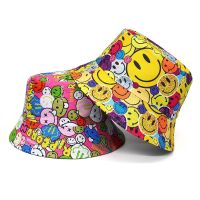 Yellow Smile Face Bucket Hats for Women Men Summer Hip Hop Panama Bob Caps Foldable Solid Cotton Sun Fisherman Hat