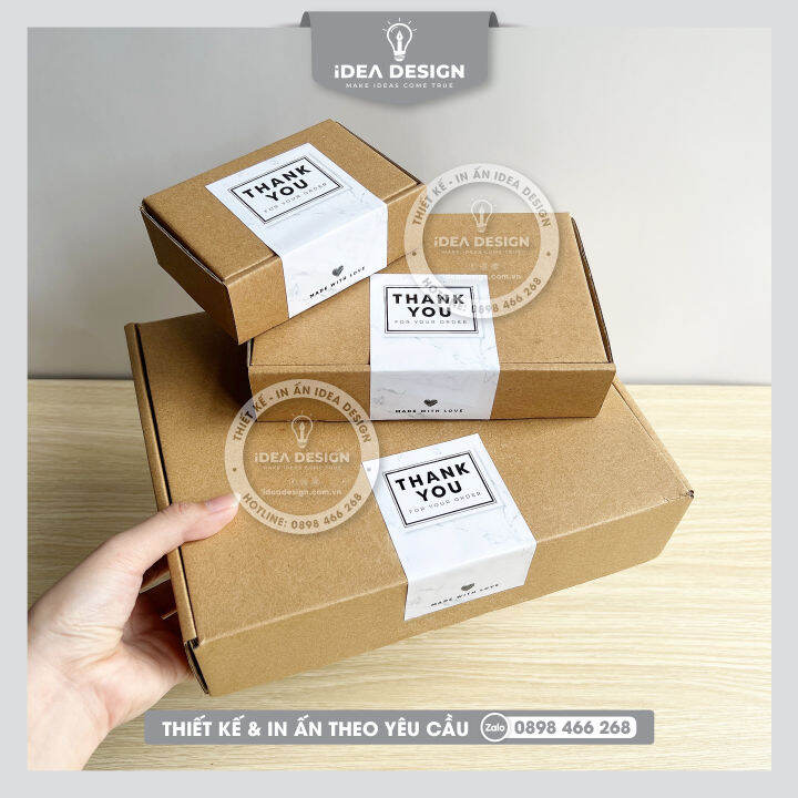 Tem decal niêm phong hộp carton, Sticker dán hộp vân đá sang trọng ...