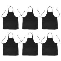 6X Unisex 2 Pocket Black Kitchen Apron Bib, One Size in Medium