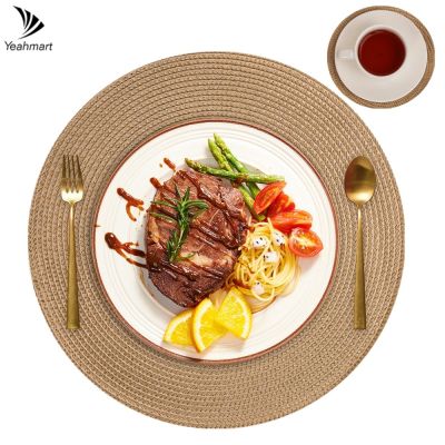 【CC】 6/12Set Round Braided Placemats Table Mats for Dining Tables Woven Washable Non-Slip mats 13inch