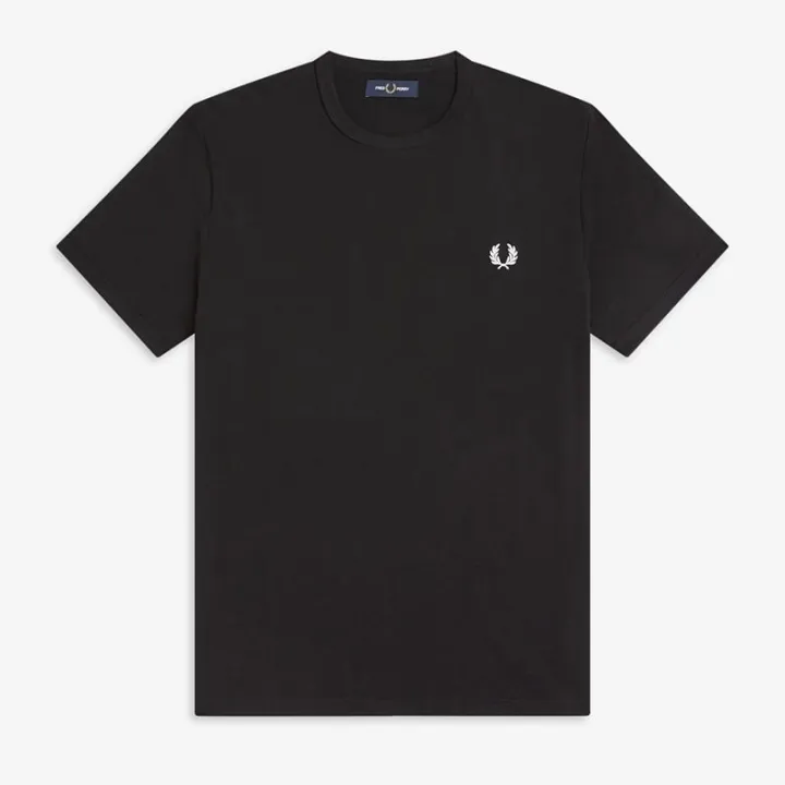 เสื้อยืดแขนสั้นปักลายสีทึบมีหูข้าวสาลี-fredperry-fredperry-สำหรับคอกลมผู้ชายบริสุทธิ์ผ้าฝ้ายหลวมฤดูร้อนแบรนด์อังกฤษ