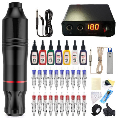 Ready stock Rotary Tattoo Pen Machine Kit Set With 20pcs Cartridges Needles High-Speed Powerful Motor Tattoo Pen Accessories For Tattoo Artists And Tattoo Lovers