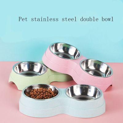 Pet Bowl Cat Bowl Dog Bowl Stainless Steel Bowl Cat Food Bowl Anti Slip Double Bowl Easy To Clean Dog Accessories Pet Supplies