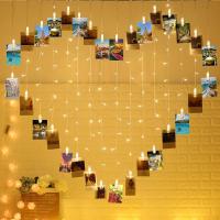 2x1.5M 128LEDs Heart Shaped Photo Clips String Light Icicle Curtain Lights Sweet Ambience Decoration for Birthday Party Wedding