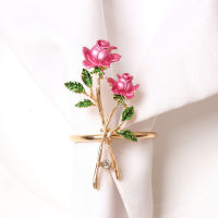 4PCS กุหลาบเพชรหัวเข็มขัดผ้าเช็ดปาก,Creative Rose ดอกไม้แหวนผ้าเช็ดปาก,สำหรับงานแต่งงานครอบครัวอาหารค่ำปาร์ตี้วันหยุดตกแต่งตาราง