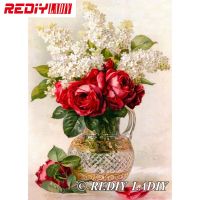 28.5x41cm Accurate Printed Crystal Beads Embroidery Kits Flowers with Vase Beadwork Crafts Needlework Beaded Cross Stitch APT576