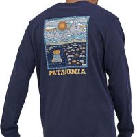 นี่คือเสื้อยืดพิมพ์ข้อความ PATAGONIA 22เสื้อยืดผ้าฝ้ายแขนยาวฤดูใบไม้ร่วงแบบไม่มีซับในพิมพ์ผ้าแสดงภาพพระอาทิตย์