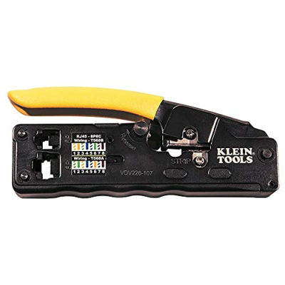 Klein Tools VDV226-107 Compact Ratcheting Modular Data Cable Crimper / Wire Stripper / Wire Cutter, CAT6, CAT5, CAT3, Flat-Satin Voice Cable
