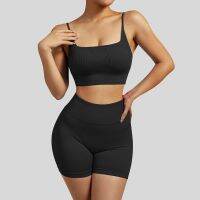 【YD】 OMKAGI 2 Pcs Set Seamless Gym Short Sportswear Outfits Workout Clothing for Ribbed Leggings