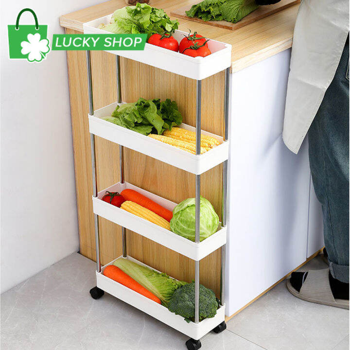 LUCKY SHOP 4 Layer Moving Rack Kitchen Storage Shelf Wall Home
