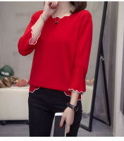 Nkandby Pullovers Women Sweater 2021 Autumn Clothes Wave Flare Sleeve Knitted Top Office Lady Jumpers