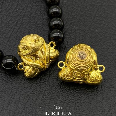 Leila Amulets กบกินเดือน สีทอง (พร้อมกำไลหินฟรีตามรูป)