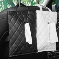 [Xiaofeitian Auto Supplies] Rhombus Pattern Car Headrest Tissue Bag Seat Hanging Leather Paper Box Tower Holder อุปกรณ์จัดแต่งทรงผม