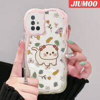 JIUMOO เคสปลอกสำหรับ Samsung กาแล็คซี่ A72 4G A72 5G ลายดอกไม้แมวเนื้อครีมดีไซน์ใหม่ขอบคลื่นนุ่มเคสมือถือกันกระแทกแบบใสโปร่งใสลายกล้องถ่ายรูปเรียบง่ายฝาครอบป้องกันอ่อนโยน