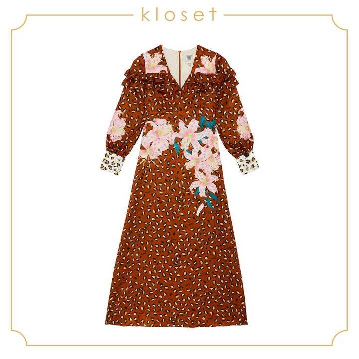 kloset-tiger-lily-printed-long-dress-sh19-d004-เดรสผู้หญิง-เดรสแฟชั่น-เดรสผ้าพิมพ์-เดรสยาว