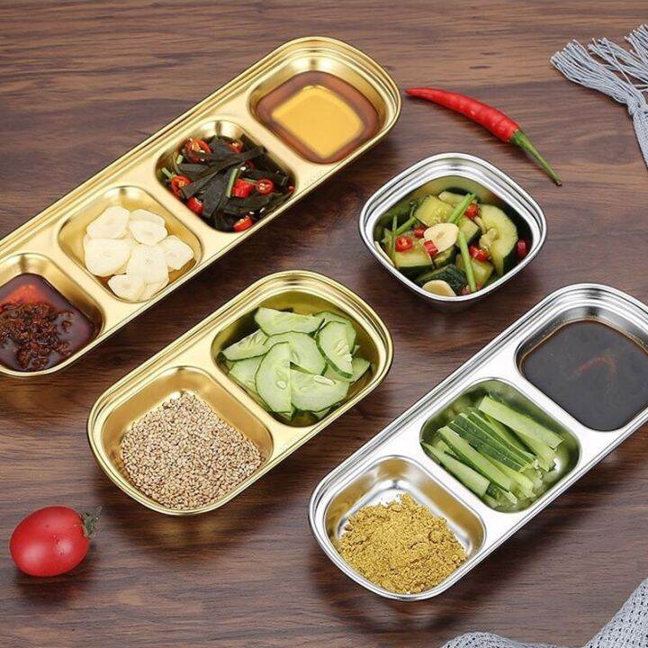 Stainless Steel Seasoning Dish Multi-grid Barbecue Dipping Dish Dipping ...