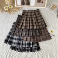 Korean Style Plaid Pleated Skirt Female Spring and Autumn High Waist Thin A-line Short Student Woolen 2022 NewSummer Skirts