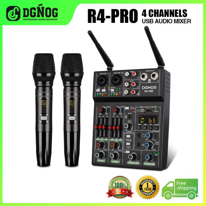 4 Channel USB Audio Mixer with Wireless Microphone Studio Sound Mixers