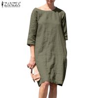 ☎☋⊕ ZANZEA Women European Vacation Daily 3/4 Sleeves With Insert Pockets Loose Dress