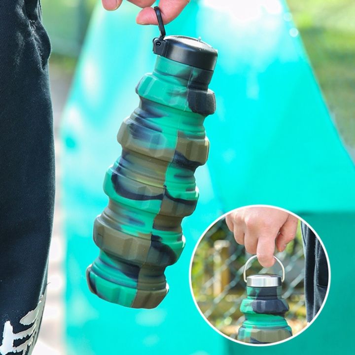 Portable Outdoor Sports Work Collapsible Grenade Water Bottle Food Grade  Silicone Riding Hiking Water Bottle with Hook Carabiner
