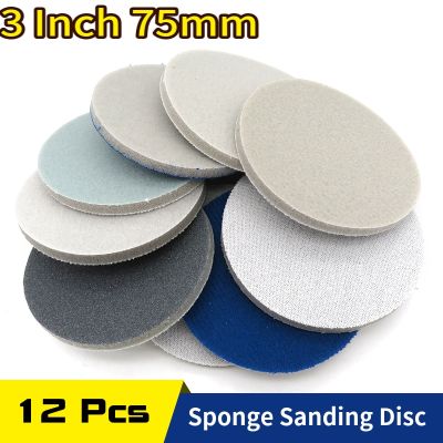 12 Pcs 3 Inch Sponge Sandpaper Hook and Loop Sanding Disc 75mm  300-3000 Grit for Car Paint Automobile Polishing &amp; Grinding Cleaning Tools