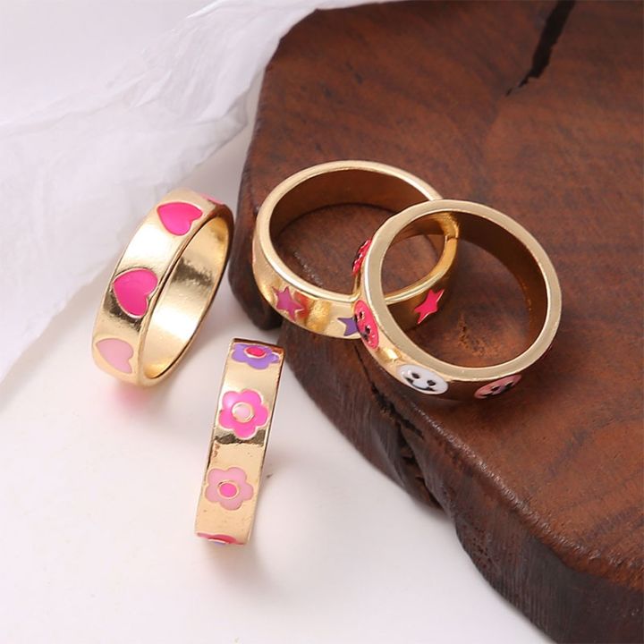 european-and-american-fashion-simple-macarons-bohemian-cartoon-rings-color-love-smiley-flowers-stars-series-couple-rings-xin