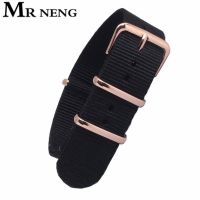 ✜۞卍 MR NENG สายนาฬิกาสีดำ 22 มม. สายนาฬิกาไนล่อน 18 มม. 20 มม. Rose Gold สร้อยข้อมือหัวเข็มขัดสำหรับนาฬิกาผู้ชาย 20 มม. เข็มขัด