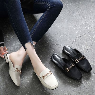 ✘● 【Stroll-Spot】 slippers female summer wear new Korean version versatile square head Baotou half drag thick heel sandals