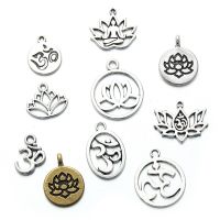 10pcs/lot Assorted Tibetan Silver Hollow Out Lotus Buddha Round Tag Charm Pendant for DIY Handmade Bracelet Jewelry Making