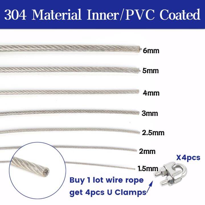 20/30/50Meter Wire Rope PVC Transparent Coated Cable 304 Stainless ...