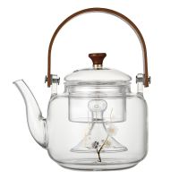 Chinese new style High Borosilicate Glass Tea Maker Glass Teapot With Wooden Handle Glass Teapot Set