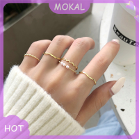 MOKA01 ชุดแหวนเครื่องประดับแฟชั่น5ชิ้น เซ็ตแหวนนิ้วโลหะกลวงสำหรับผู้หญิงปาร์ตี้งานแต่งงานของขวัญ