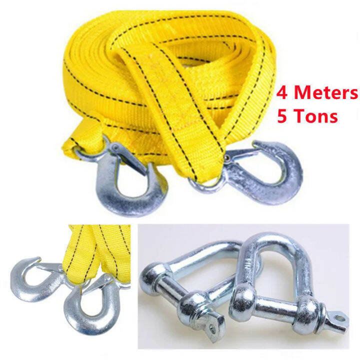 4M Heavy Duty 5 Ton Car Tow Cable Towing Pull Rope Strap Hooks High Strength Nylon Snatch Belt