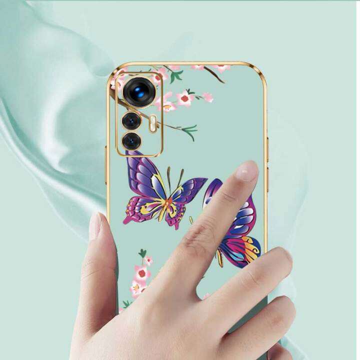 เคสสำหรับ-xiaomi-12-lite-หรูหราผีเสื้อที่สวยงามพร้อมกล้องดอกไม้เคสโทรศัพท์ขอบซิลิโคนอ่อนนุ่มฟรีสายคล้องชุบ