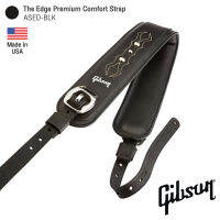 Gibson® ASED-BLK The Edge Premium Comfort Strap สายสะพายกีตาร์ สำหรับโปร่ง/ไฟฟ้า/เบส กว้าง 3" หนังแท้ หนานุ่ม บุโฟมหนา 1/2" ปรับยาวได้ 48 - 60 นิ้ว ** Made in USA **