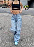 Casual Baggy กางเกงยีนส์ผู้หญิงเสื้อผ้าหลวมต่ำเอว R Overalls Hip Hop Streetwear ตรง Denim ขากว้าง Y2K Cargo กางเกง