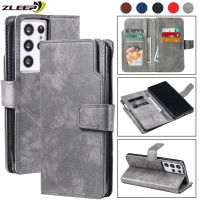 9 Card Leather Flip Case For Samsung Galaxy S23 S22 S21 S20 FE S10 E S9 S8 Note 20 10 9 8 Ultra Plus S7 Wallet Phone Bags Cover