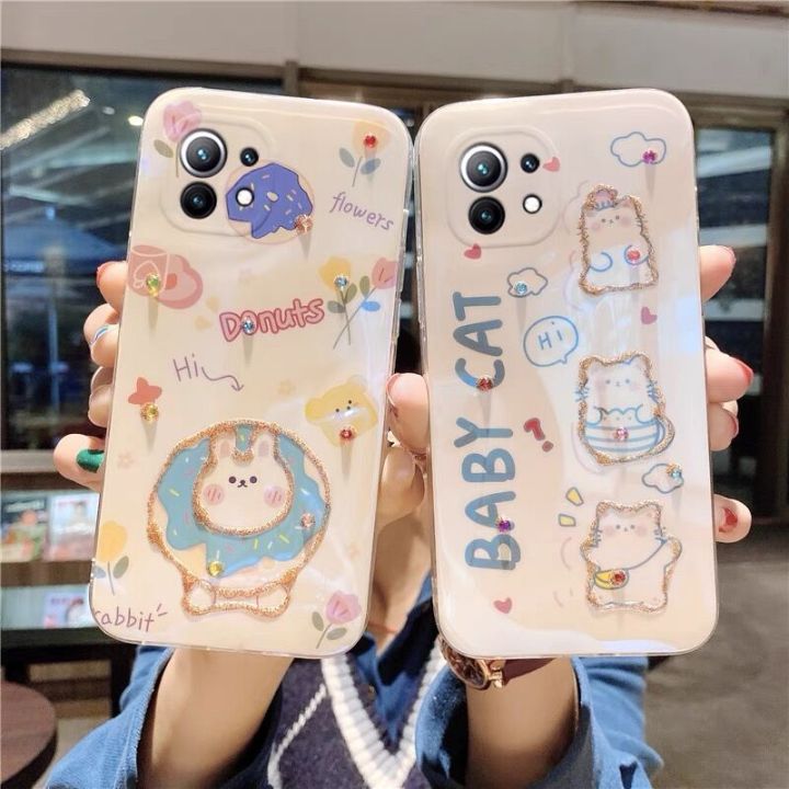 ready-2021-new-case-xiaomi-mi-11-lite-mi-10t-pro-5g-เคส-case-blu-ray-luxury-rhinestone-bling-glitter-cute-cartoon-cat-and-rabbit-soft-back-cover-เคสศัพท