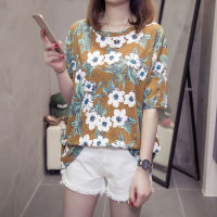 Nkandby Plus Size T-shirt Tops For Women Summer Floral Printing Tee Shirts Casual Loose Short Sleeve Bamboo Cotton Large Tshirt