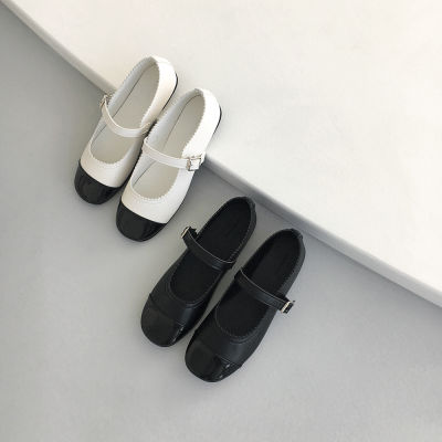 [ccomccomshoes] Shine Mary Jane Two-Tone Banded Waist Flat Shoes (1 cm)-Black enamel front nose with classic mood Its Mary Jane Shoes