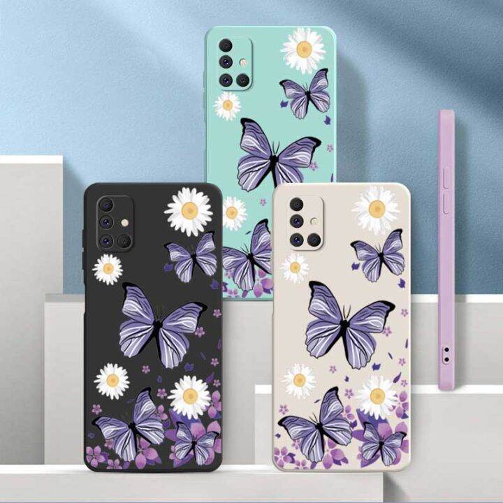 samsung-galaxy-a71-a51-4g-ฝาหลังซิลิโคนเหลวนิ่ม-tpu-m02-a02-a31เคสลายดอกไม้รูปผีเสื้อสุดหรูเดซี่น้อยสายคล้องแบบมีเคส