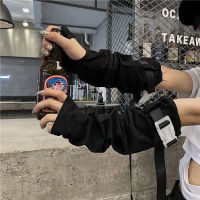 1 Pair Cool Black Punk Uni Arm Warmer Fingerless Gloves Cuff with Buckle Ninja Elbow Length Gothic Sun-protective Sleeve